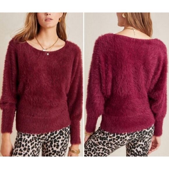 Anthropologie Ember Eyelash Fuzzy Burgundy Sweater Women’s Size XS - Picture 1 of 7